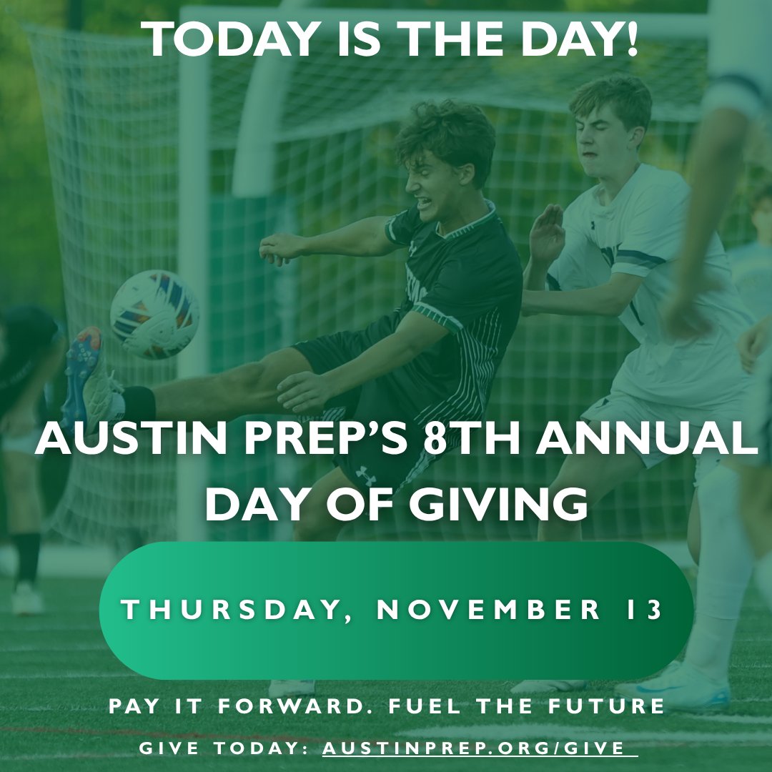 Athletics at Austin Prep shape leaders - on the field and in life. On this Day of Giving, we invite you to pay it forward and support the next generation of student-athletes who will write the next chapter of AP’s story.

Pay it forward today: shorturl.at/5MJPc
#APGivingDay