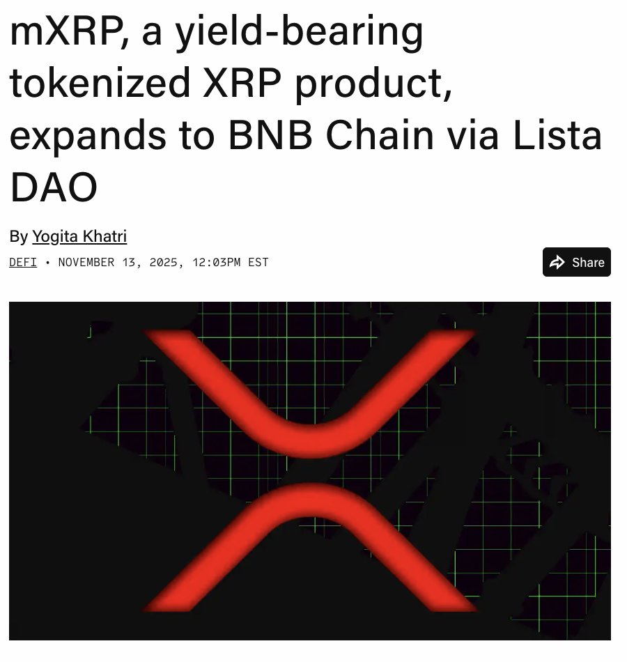 Xfinancebull's tweet photo. BREAKING 🚨 $XRP just unlocked DeFi yield on BNB Chain!

mXRP by Midas expands via Lista DAO, giving XRP holders access to BNB DeFi and stacking yield on yield.

This is tokenized finance in action.
Still think XRP is boring?

$XRP demand will explode! LFG!