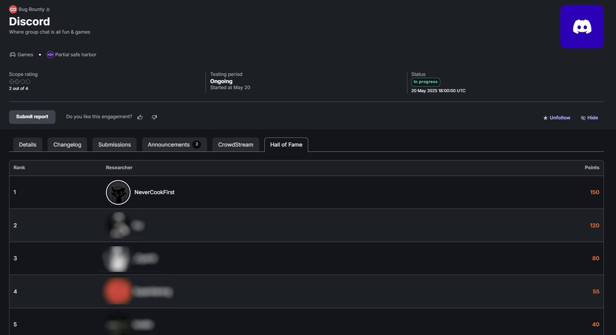 I've become top #1 at <a href="/Discord/">Discord</a>'s BBP on <a href="/Bugcrowd/">bugcrowd</a>

That's really one of the things I'm proud of myself after a long time