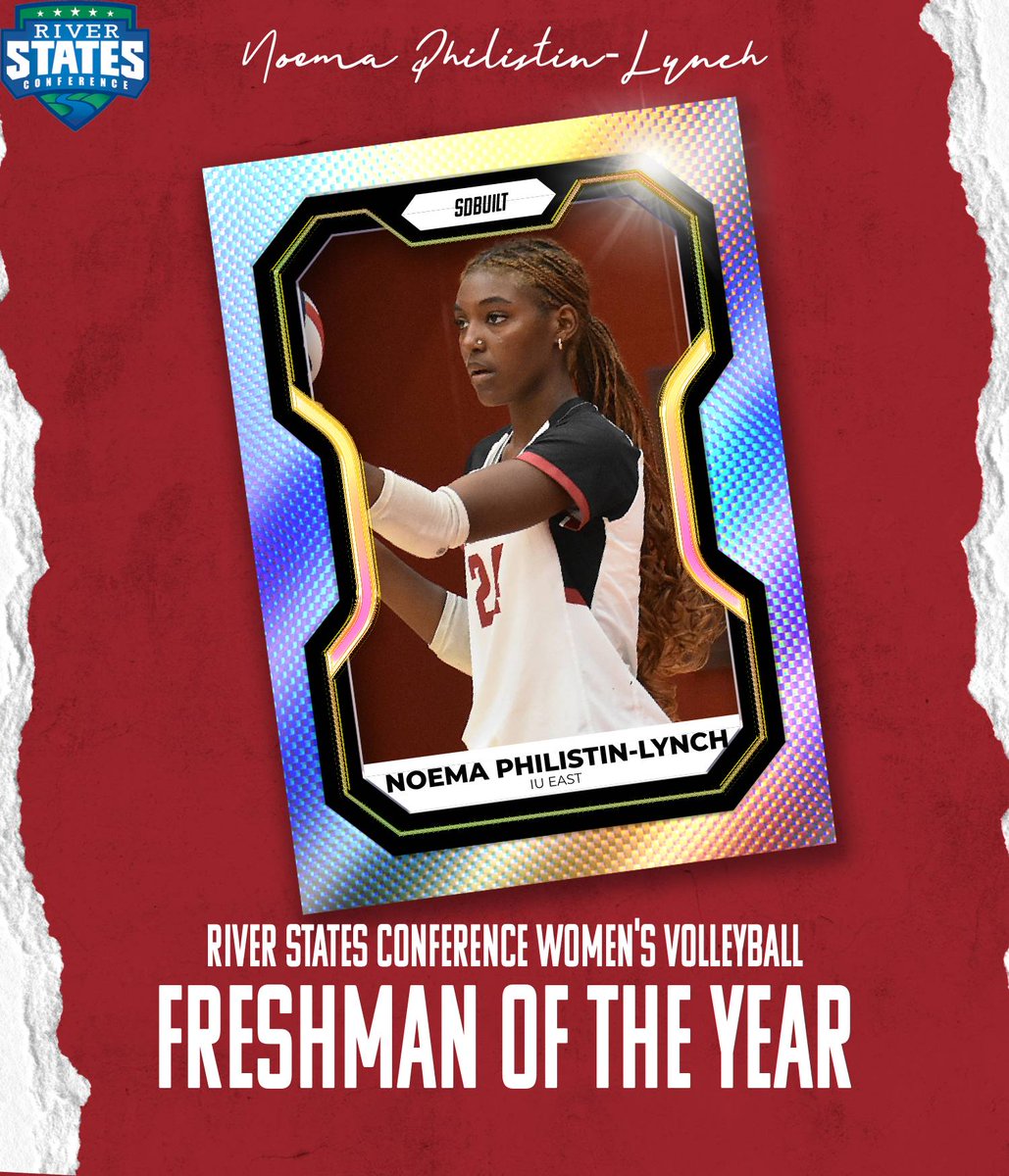 RiverStatesConf's tweet image. Noema Philistin-Lynch of @iueredwolves was honored as the RSC Freshman of the Year. 

In her first year of collegiate volleyball, the Carmel, Indiana native led IU East in kills, ranking fourth in the league at 3.28 kills per set and first in the RSC with 403 total kills.