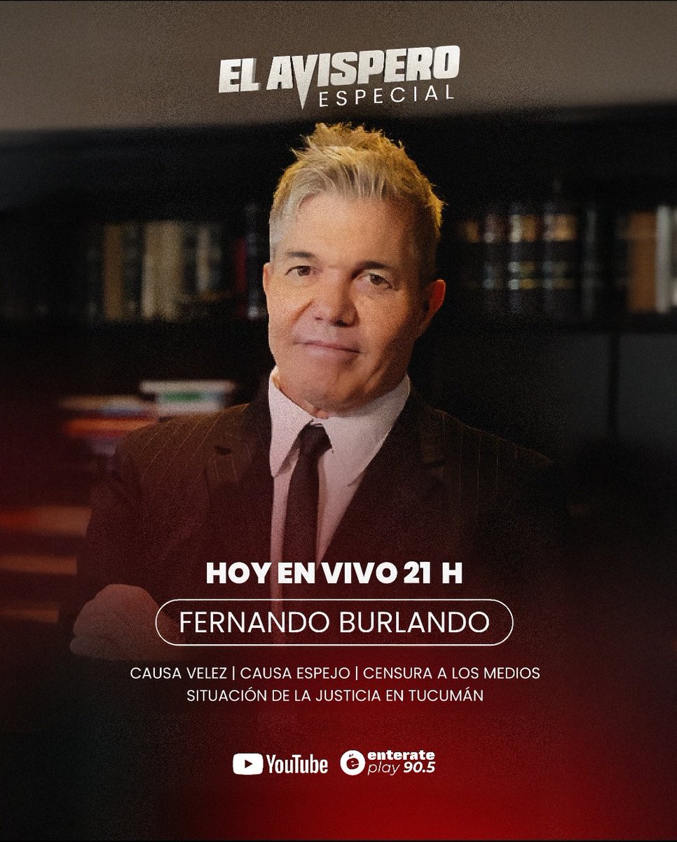 🐝 EL AVISPERO | EMISIÓN ESPECIAL 

🙋‍♂️ <a href="/FernandBurlando/">Fernando Burlando</a> 

📺 Desde las 21 hs

📻 90.5 

💻  <a href="/EnteratePlay/">Enterate Noticias</a>
