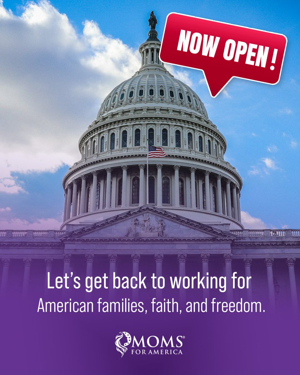 momsforamerica's tweet image. 🇺🇸Moms for America is glad the government is back open. Let’s get back to working for American families, faith, and freedom — our families deserve it.🫶 #OpenforBusiness #governmentshutdown2025 #shutdown2025