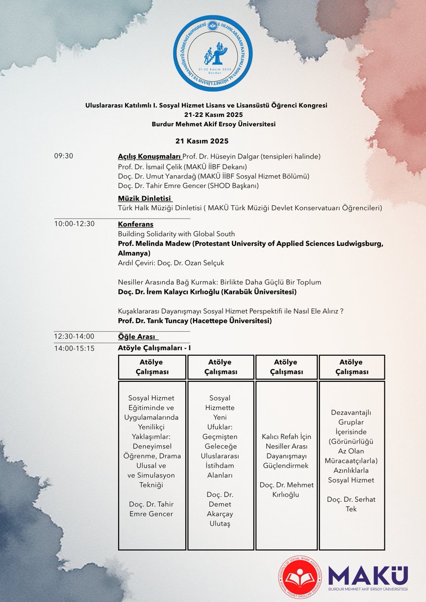 umutyanardag's tweet image. Kongre programımız yayımlandı. Açılış konuşmalarının ardından, Protestant University of Applied Sciences Ludwigsburg’dan Prof. Melinda Madew, Karabük Üniversitesi’nden Doç. Dr. İrem Kalaycı Kırlıoğlu ve Hacettepe Üniversitesi’nden Prof. Dr. Tarık Tuncay @tariktuncay  hocalarımız…