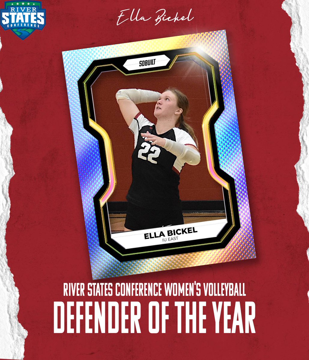 RiverStatesConf's tweet image. The RSC&apos;s Defender of the Year award went to @iueredwolves&apos; Ella Bickel. 

Bickel was sensational on the back line for the East Division champions, leading the conference in both total digs (704) and digs per set (5.46)!