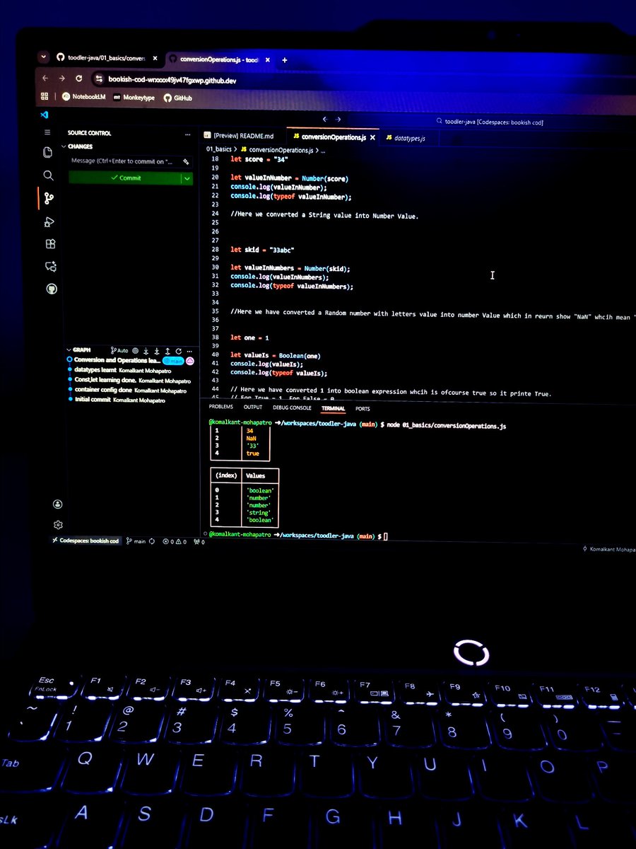 Komalkant_M's tweet image. Day : 5/30 Days of Code🚀
#30DaysOfCode #30DaysOfLearningJava

Watched the 5th Video of Java by chai aur code  @Hiteshdotcom @ChaiCodeHQ . Learnt the conversion operations of differnt datatypes.
