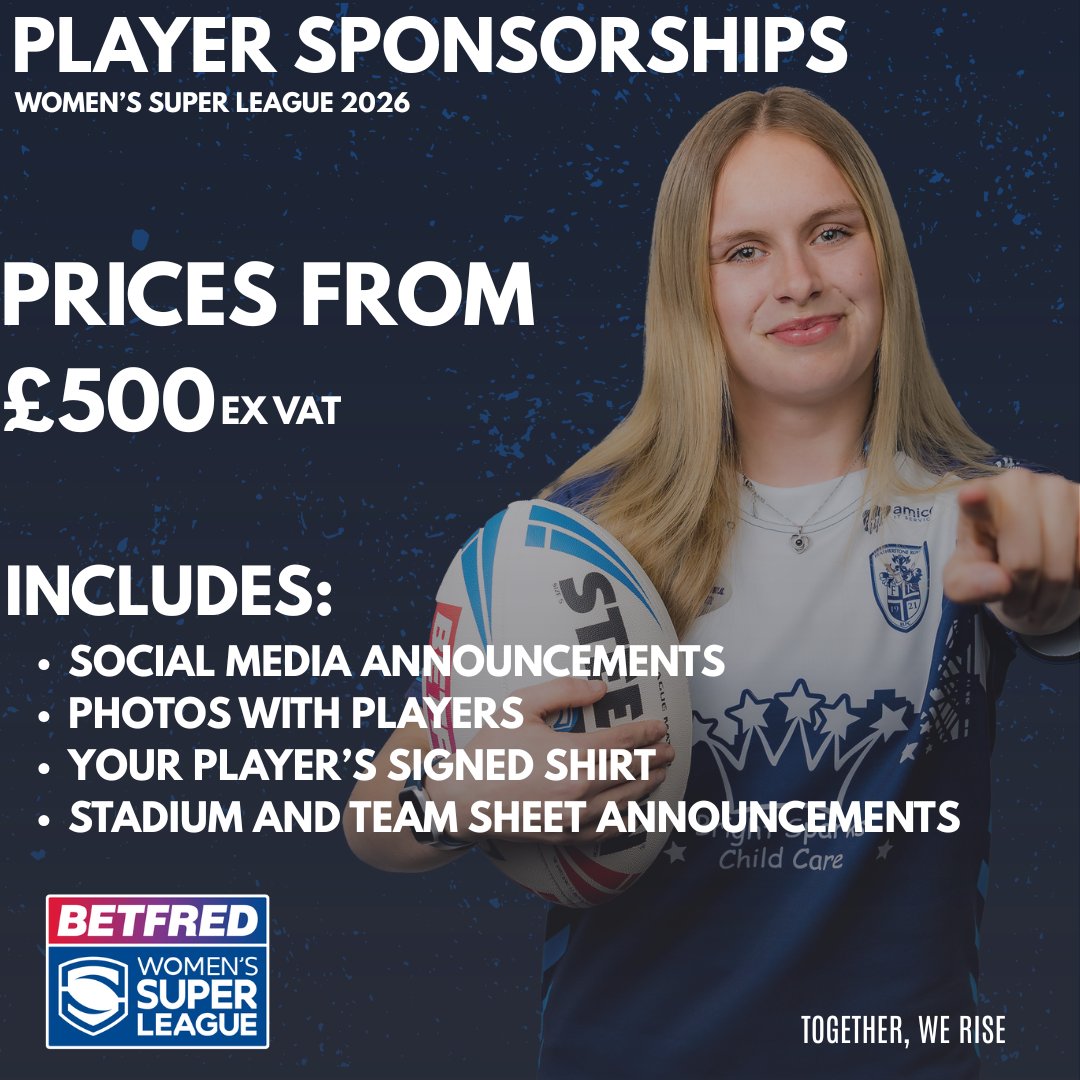 ⏭️ 𝗣𝗹𝗮𝘆𝗲𝗿 𝗦𝗽𝗼𝗻𝘀𝗼𝗿𝘀𝗵𝗶𝗽𝘀

The Rovers Women are back in Super League and we want you there with us! 

Opportunities to sponsor our players are now open. For more information email, featherstoneroverswomen@gmail.com.

#UTR #TogetherWeRise