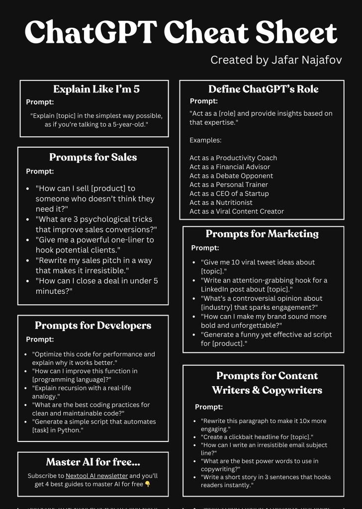 ChatGPT-4o is insanely powerful.

But only few people know how to use it.

That's why I created a list of 12000 prompts that you can use to automate all your tasks for free.

Like + comment "SEND" and I will DM you the file.

(Must be following me to receive it)