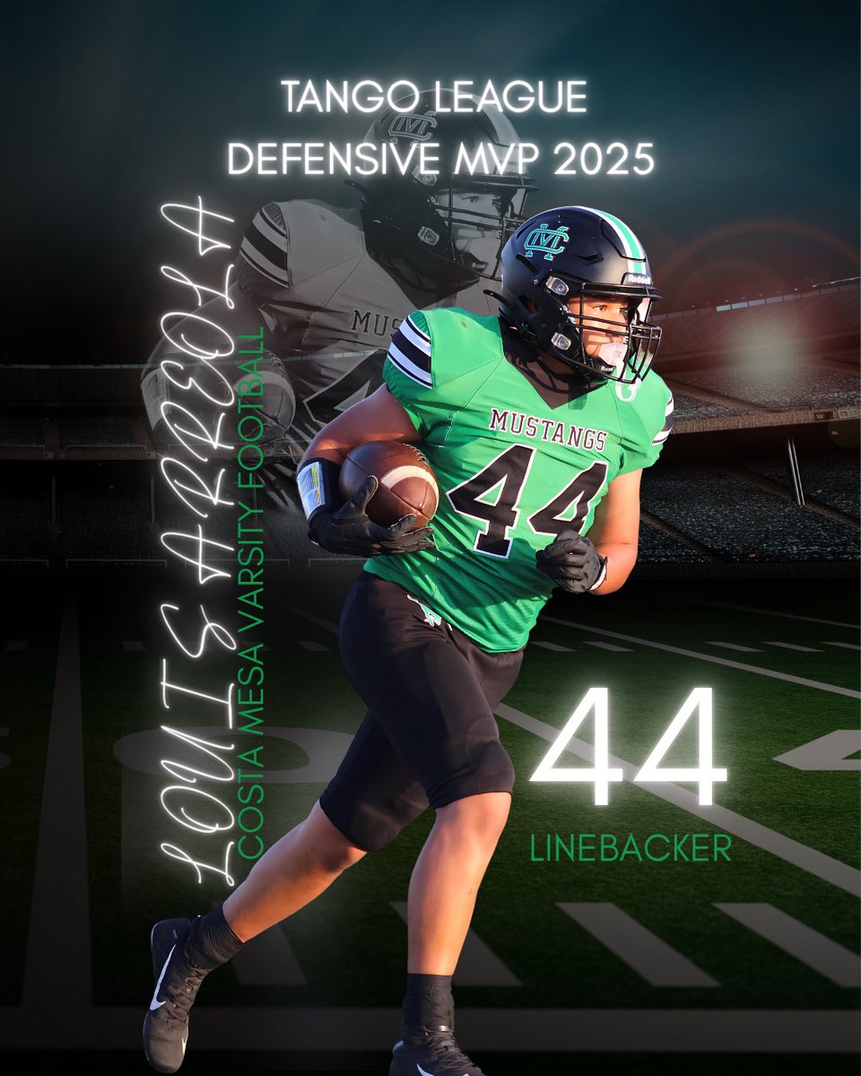 Lockdown. Leader. MVP. 💚🤍🔥
The Mustang Family is proud to congratulate Louis Arreola — your 2025 Tango League Defensive MVP! 🏆🐎

A season built on heart, hustle, and hard hits. 💪
We couldn’t be prouder of the work and leadership he brought every week! 🙌