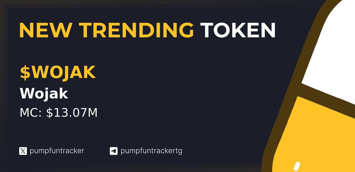 pumpfuntracker's tweet photo. ⚡️ NEW TRENDING TOKEN DETECTED ⚡️

Wojak  | $WOJAK has been detected on the Pumpfun now-trending board @ 13.1M MC

Trend: Nostalgic Wojak Meme Floods Crypto Twitter with Variations

CA: 8J69rbLTzWWgUJziFY8jeu5tDwEPBwUz4pKBMr5rpump https://t.co/3BmQS5FCkl