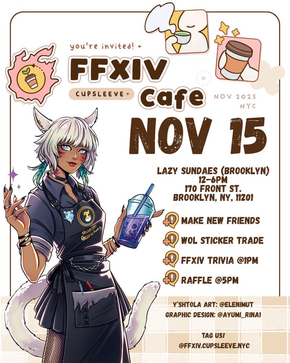 elenimut_art's tweet image. Here’s the artwork of Y’shtola I made for the FFXIV Cupsleeve event happening this Saturday in NYC! 
Please come by to hang out &amp;amp; meet fellow WoLs! There will be trivia and raffles for a lot of really great prizes. We’ll also have some exclusive merch for sale. 
See you there!