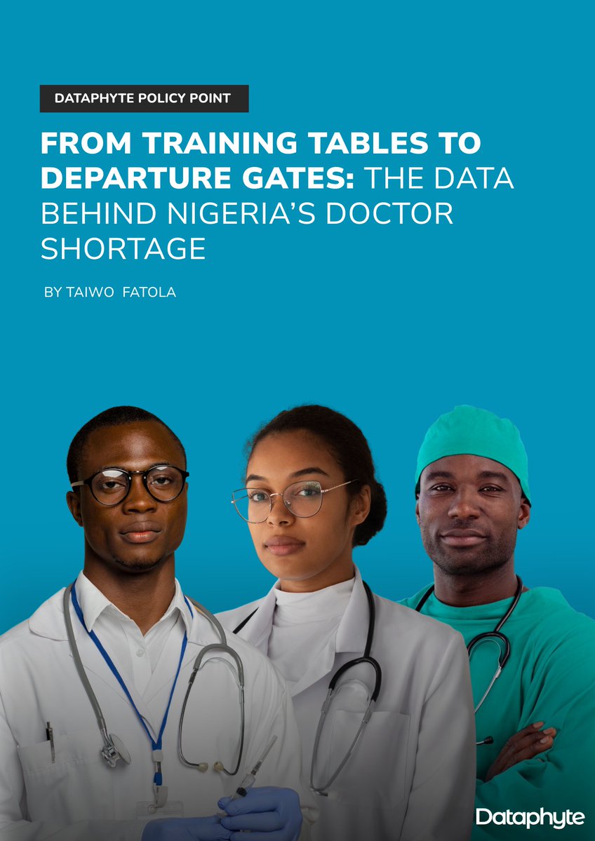 Dataphyte's tweet image. Nigeria can train over 7,600 doctors every year, yet fewer than half remain to serve. This revolving door threatens the nation’s healthcare resilience, but it’s not irreversible.

What bold investments and reforms could finally make staying home worth it for Nigeria’s doctors?…