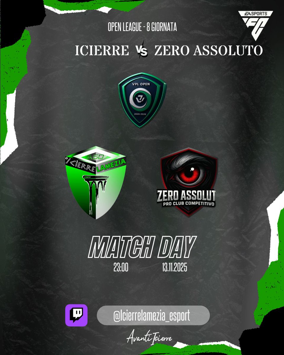 ⚡️| M̶A̶T̶C̶H̶ ̶D̶A̶Y
📅| 13.11.2025

🏆| <a href="/VPGItaly/">Virtual Pro Gaming Italy 🇮🇹</a> 
⚽️| 12a Giornata Serie D1
🆚| <a href="/Celtic_Wolves/">🍀 CELTIC WOLVES 🐺</a> 

🏆| <a href="/VPLItaly/">VPL Italy 🇮🇹</a> 
⚽️| 8a Giornata Open League
🆚| <a href="/ZaoRafaLeaO/">Zero Assoluto</a> 

📽️| Diretta Sul Nostro Canale Twitch