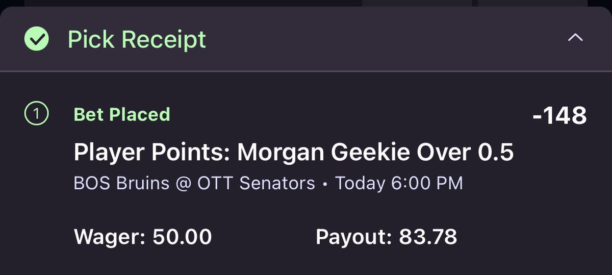 WheezerLocks's tweet photo. NHL POTD🔒🔥🔥

Geekie o0.5Pts (-148)

Gets the Sens today who rank 29th in GA! Over 5/L8 H2H where OTT have Merilainen between the pipes who has a .871 sv% Targeting Geekie who has been really good on the Top line with Pasta and will also be on the top power play with him!! This season he’s over 13/18 and 5/7 in games on the road!! 

Data @yourlinemate 📈📊

#NHLBruins #NHL #GamblingX #PlayerProps