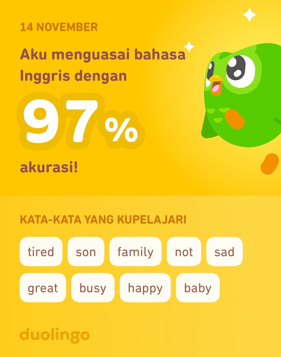 Aku sedang belajar bahasa Inggris di Duolingo! Seru, efektif, dan gratis!