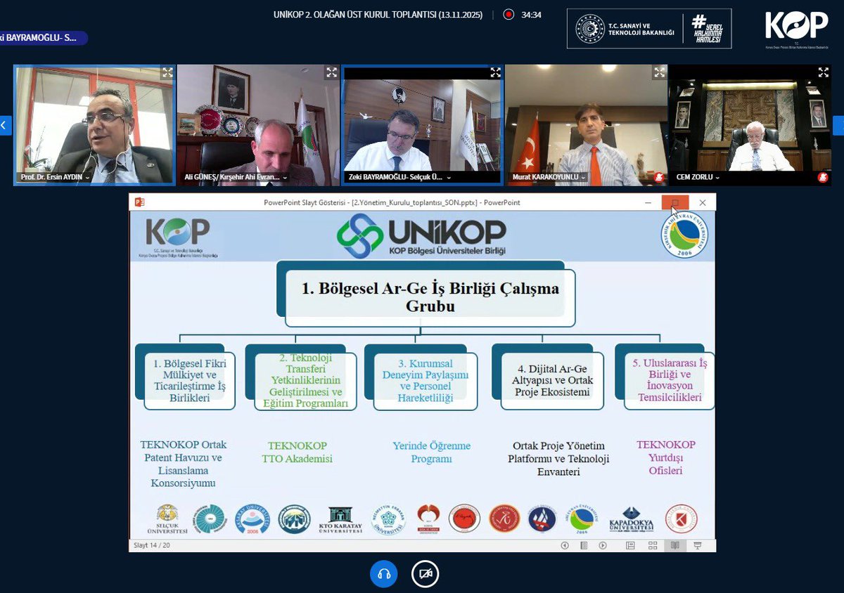 Dönem Başkanlığını Kırşehir Ahi Evran Üniversitesi’nin gerçekleştirdiği, KOP Bölgesi’nde yer alan 13 üniversitenin oluşturduğu UNİKOP (KOP Bölgesi Üniversiteler Birliği), 2025 Yılı II. Yönetim Kurulu Toplantısını online olarak gerçekleştirdi.

Toplantıda, UNİKOP’un