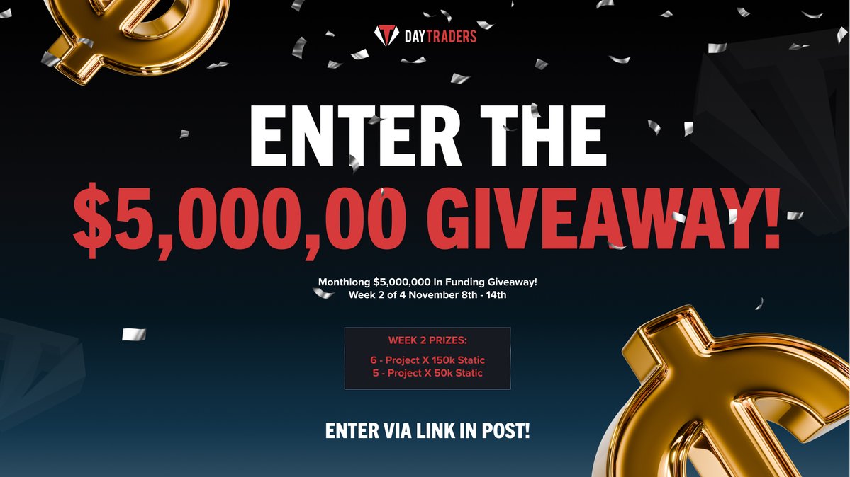Don't Forget To Enter The $5,000,000 Giveaway! 
Enter Here: daytraders.com/giveaway

This November, DayTraders is saying thank you to our trading community in a big way. We’re giving away $5,000,000 in funding all month long! Week 2 of 4 giveaway Ends 11/14/2025