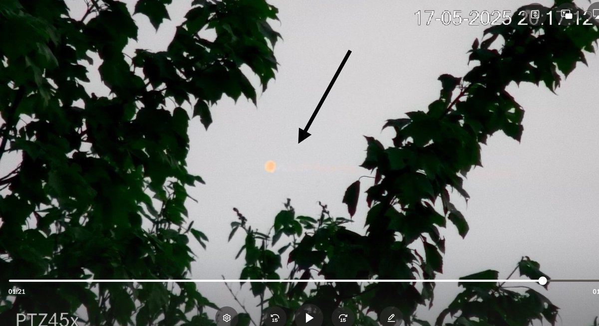 UAP_Awareness's tweet photo. 5/17/25 
8:15pm at sunset 
📍Charlton Ma. 

Camera interference as I was installing an Empiretech 45x zoom PTZ  camera and this #orb seemed to be watching. As I zoomed in it took off changing color and shape. https://t.co/opkwsOQ1kh