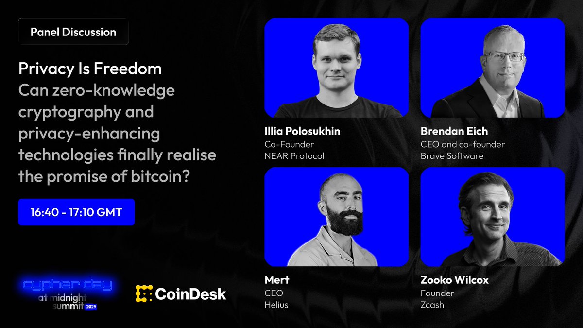 MidnightNtwrk's tweet image. Set your reminders for Cypher Day at Midnight Summit, Nov 17 👇

Tune in for “Privacy is Freedom”, a culturally relevant topic on the future of privacy, freedom, and digital sovereignty in the next era of the web.

As the internet grows more intermediated, this session explores…