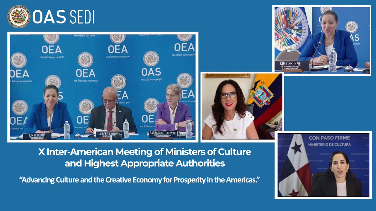 OAS_Development's tweet image. The @OAS_official REMIC-X began today with a welcome from the @SG_OEA_OAS, along the SEDI team, and its agenda advances under the leadership of the new Chair @Educacion_Ec 🇪🇨 and the Co-Chair of @MiCulturaPma 🇵🇦 #OASCulture2025
We thank both ministers for their commitment!
