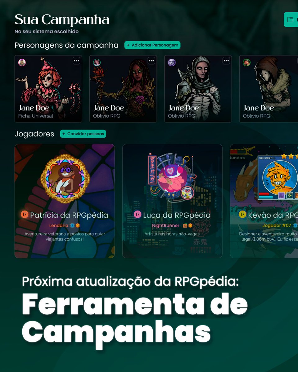 💚 Próxima atualização: Campanhas!

Junte sua mesa e reúna as fichas em um lugar só.

Uma ferramenta que vai evoluir cada vez mais para o seu grupo se preparar para longas aventuras.