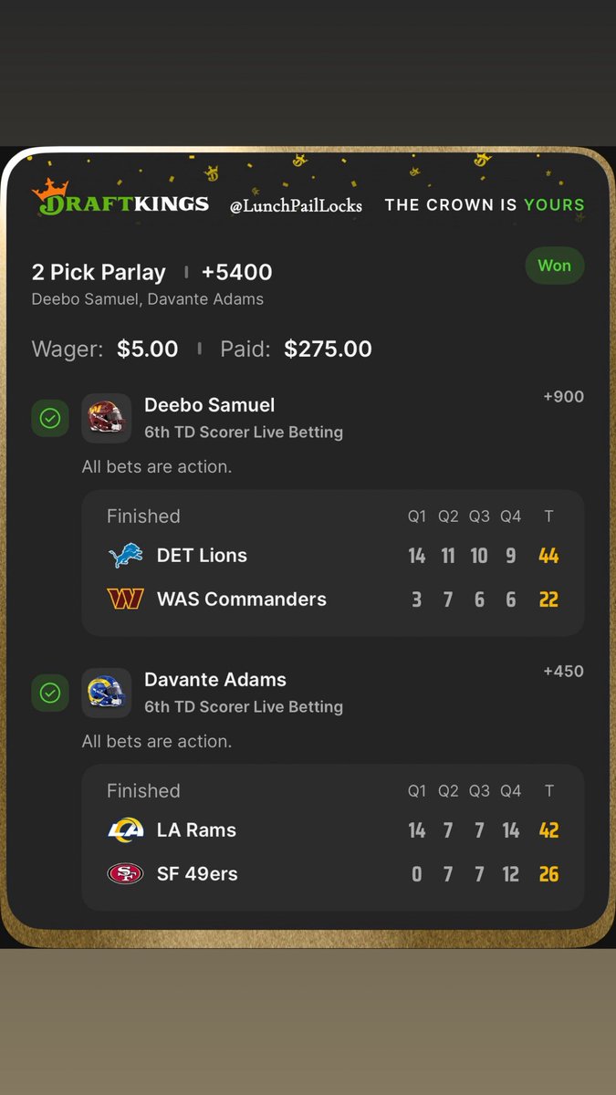 LunchPailLocks's tweet photo. Trying to have a repeat of last weekend… Turned the +1100 into a couple bangers #LPL #Draftkings #GamblingX 

Tonight’s lock 🔒 coming soon https://t.co/81MTWowCgs