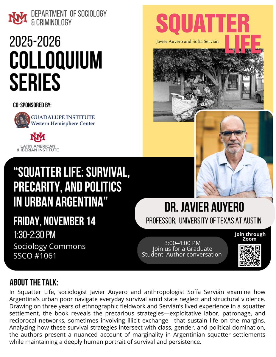 Life-Colloquium Series is happening tomorrow at the Sociology Commons (SSCO #1061)

Event organized by the UNM Department of Sociology