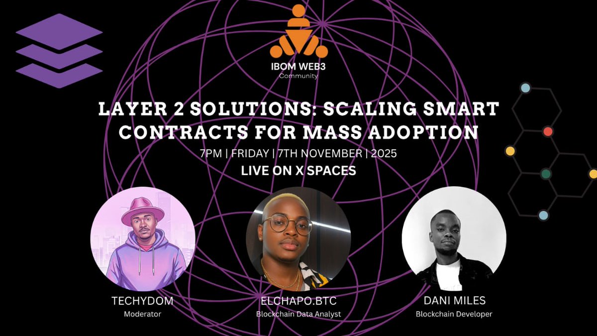 Twitter Space Alert!
Join us for a deep dive into Layer 2 Solutions: Scaling Smart Contracts for Mass Adoption

We’ll explore how L2s are transforming scalability, lowering gas fees, and unlocking the next wave of Web3 innovation.
🔗 Set reminder:
x.com/i/spaces/1LyxB…