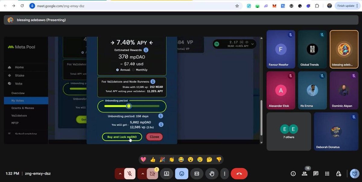 Blesilyns's tweet photo. Had an awesome workshop today with @Queen_Debbee on @meta_pool’s new Buy & Lock features! 🔒💧
It was impactful and practical, showing how these features simplify governance and make participation more accessible.
Big shoutout to everyone who pulled up! 💪 ❤️ #mpDAO #DeFi https://t.co/kMeRtS3N3G