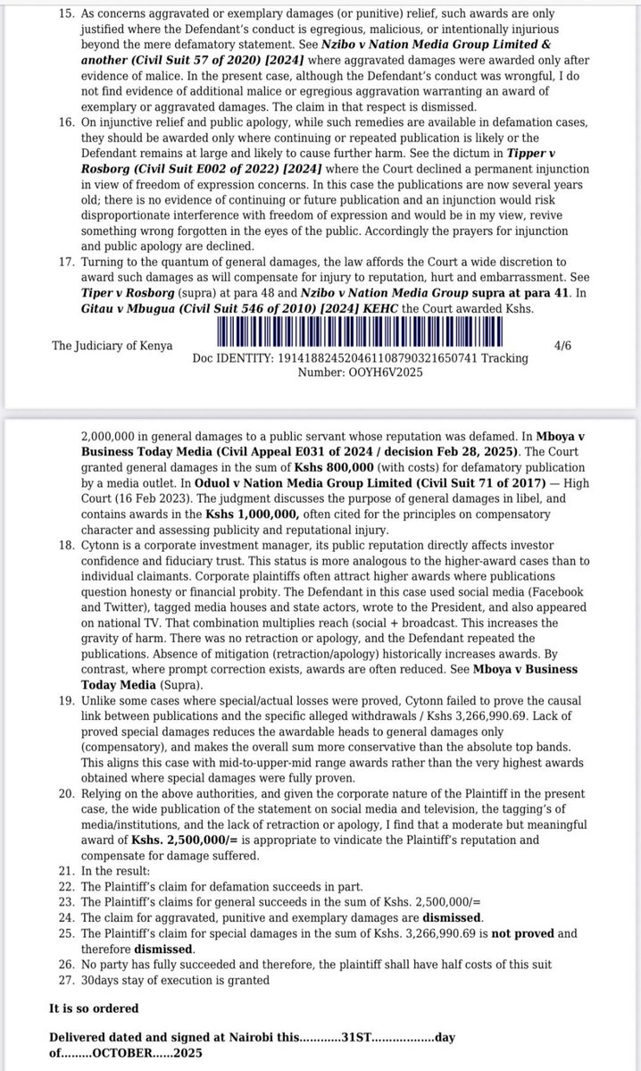 Thuranira_1's tweet image. Popular X influencer has been ordered to pay over KSh 2.5 million to Cytonn Investments for defamation.Don’t rush to join lawyers in online criticism, they know what to say and what to leave out (that’s why they say “allegedly”).