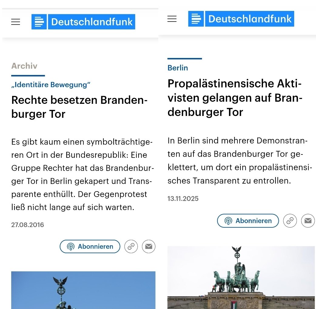 "Rechte besetzen Brandenburger Tor" - "Propalästinesische Aktivisten gelangen auf Brandenburger Tor" #OerrBlog