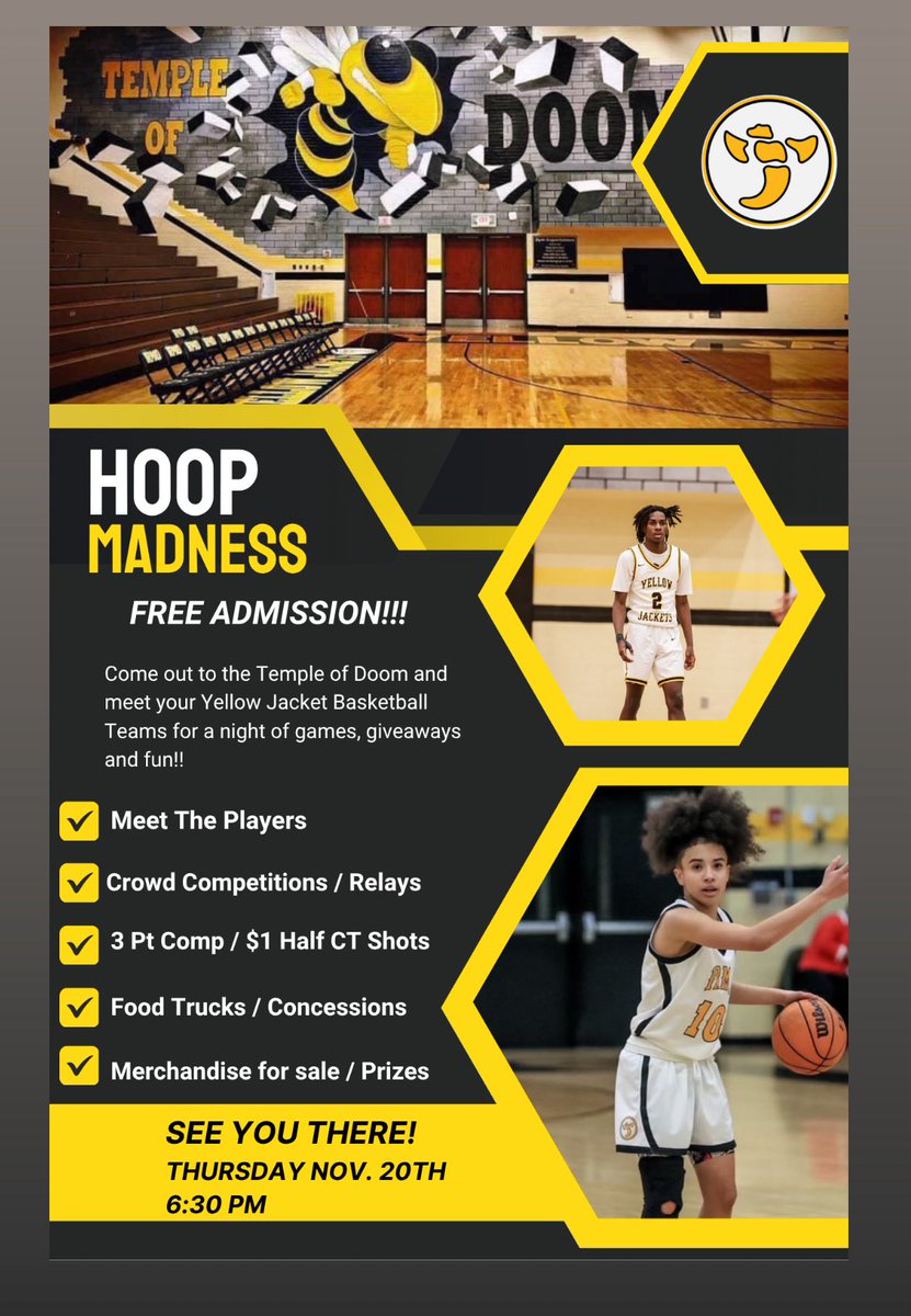 🚨Join us Thursday next week for our HOOP MADNESS EVENT! Come meet the players and enjoy some games, food and fun!🏀🐝