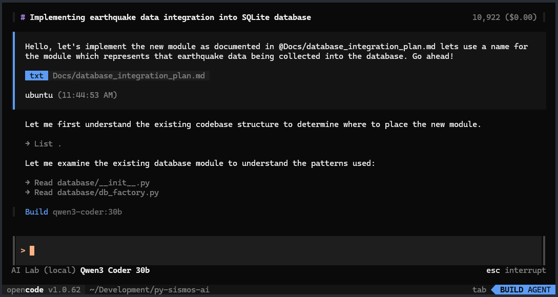 OmarMata's tweet image. From creating a plan to the build phase with the Build Agent in #opencode terminal agent tool, all in a private network. 
😎