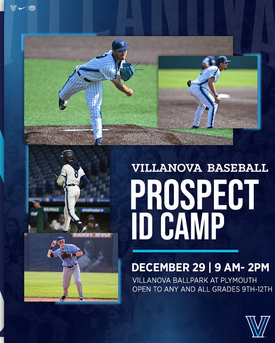 VUBaseball's tweet photo. Join Villanova Baseball for the Prospect ID Camp on December 29 at Villanova Ballpark at Plymouth.😼

Open to grades 9-12✌

Register by clicking the link in our bio! https://t.co/uVflnK3oWE