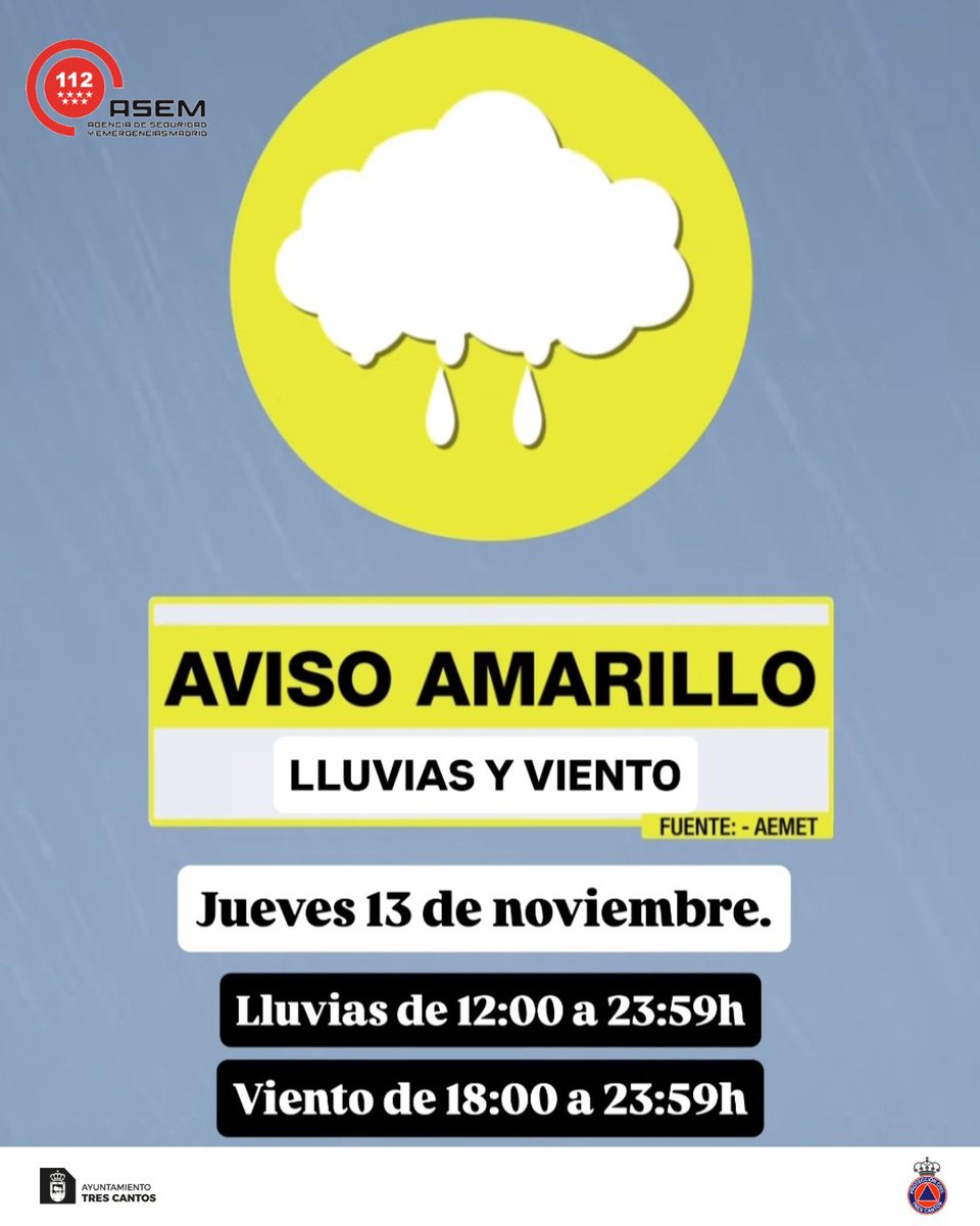 Desde Proteccion Civil recordamos la importancia de mantener la precaucion en los desplazamientos dursnte ek dka de hoy por aviso amarillo de lluvias y viento.

Recuerda, ante cualquier emergencia llame al 112.