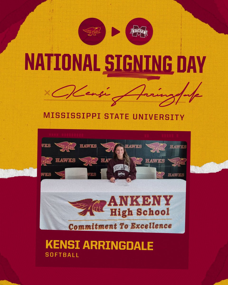 ✒️Signing Day!🖋️
Congratulations to Kensi Arringdale on signing with Mississippi State University for Softball! #TrustFamilyBelieveHawks <a href="/AnkenySoftball/">Ankeny Hawkette Softball</a>