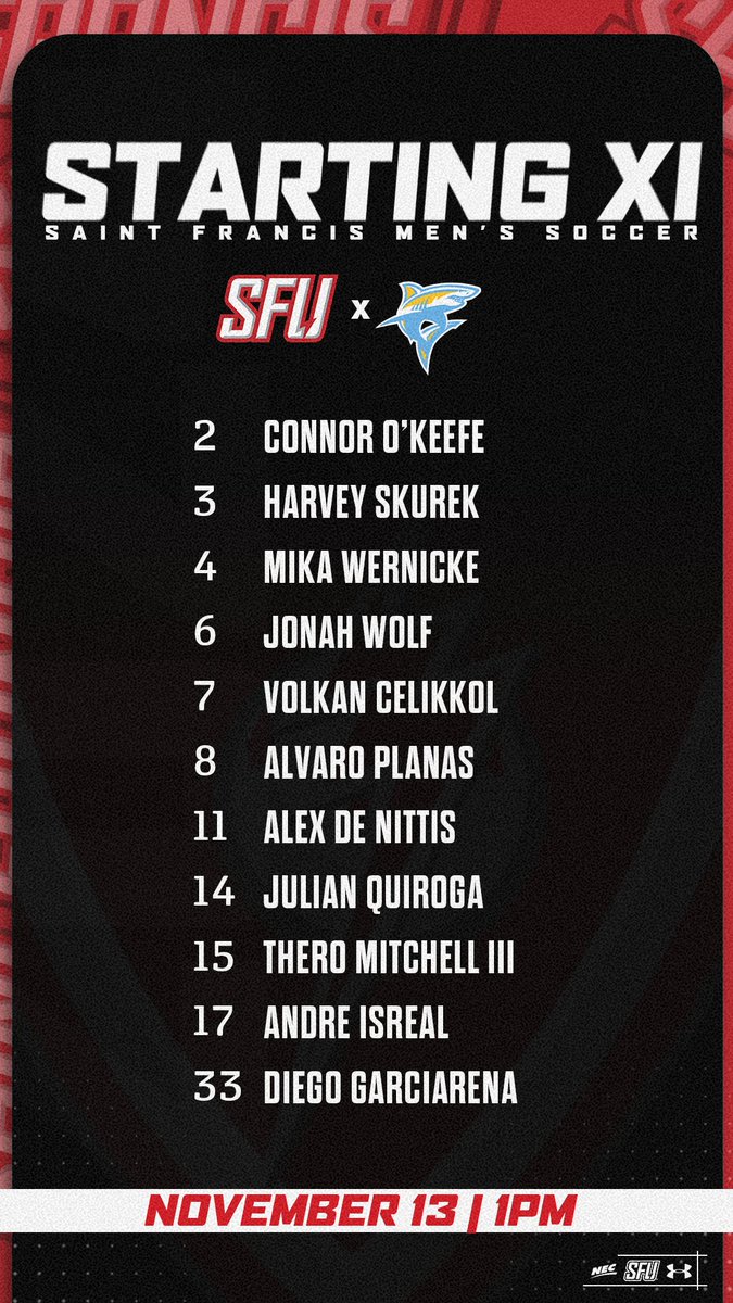 RedFlashMSOC's tweet image. Starting XI for today&apos;s NEC semifinal matchup with LIU