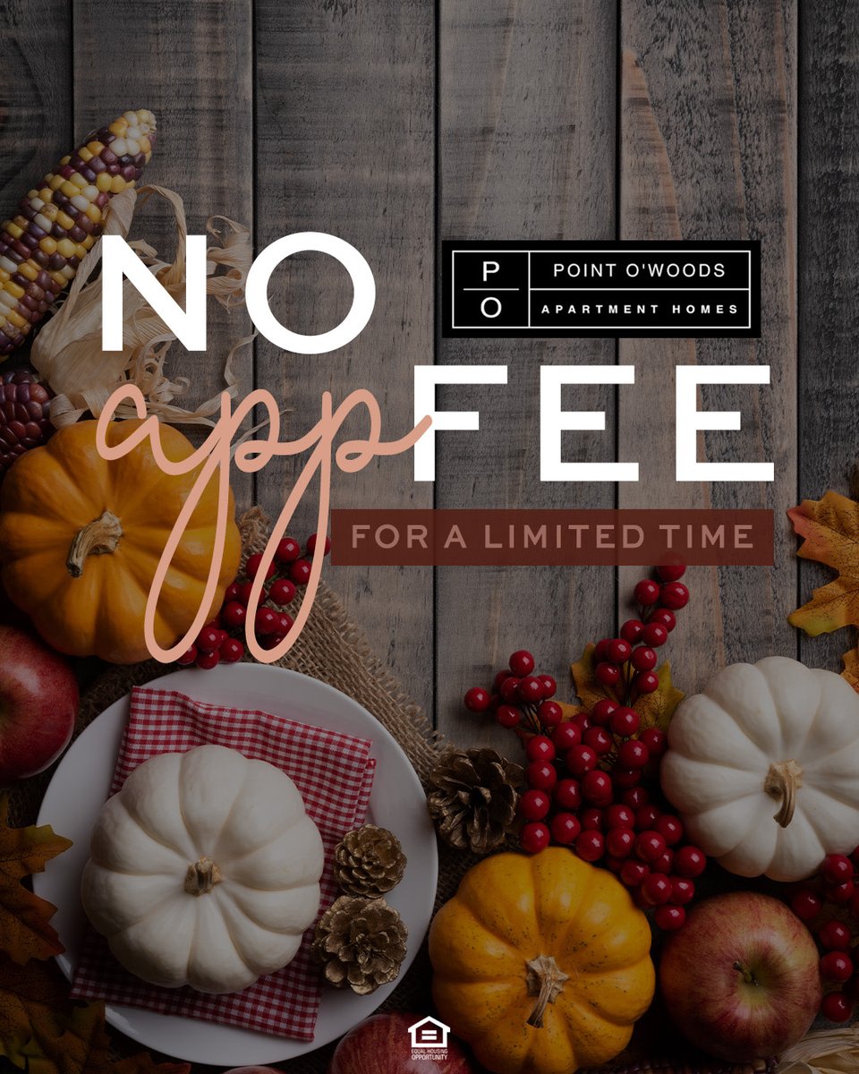 PointOWoodsofMS's tweet image. Thankful for sweet savings at #PointOWoods Apartments in #HattiesburgMS! 🥧

This season, we’re serving up deals you’ll be pumpkin to talk about! 🍂 For a limited time, enjoy NO app fee, &amp;amp; qualified applicants can pay just $200 for the 1st month's rent! 📝 pointowoodsms.com