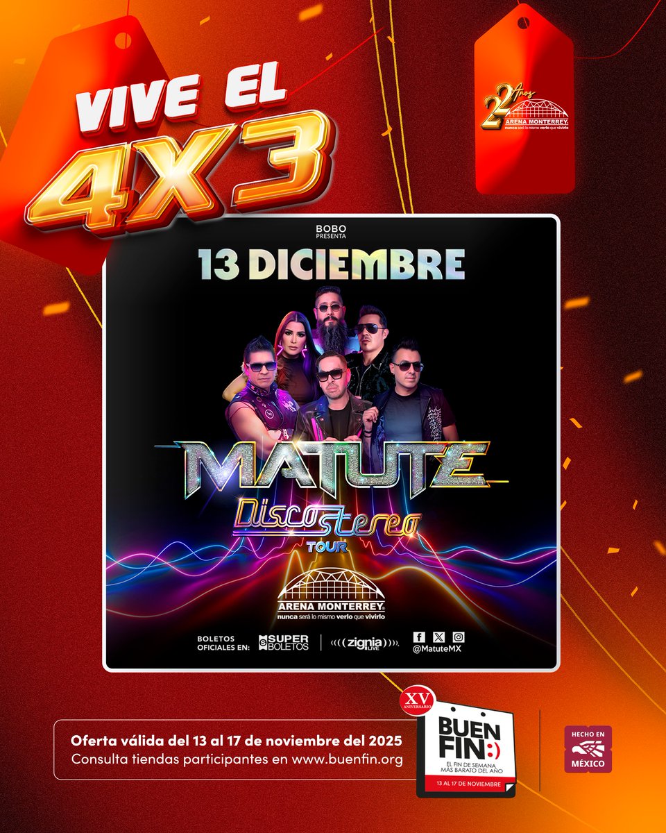 ArenaMtyOficial's tweet photo. π₯ Β‘El #BuenFin ya estΓ‘ aquΓ! π₯
Superboletos te trae promo 4x3 en #ArenaMty para Matute
π Consulta zonas participantes, activa tu cupΓ³n en π£πΏπΌπΊπΌπ°πΆπΌπ»π²π π ππ²ππ°ππ²π»ππΌπ : https://t.co/WPiDhF9Cp8
π Vig. 13 al 17 de nov. https://t.co/zsc94XPW5V