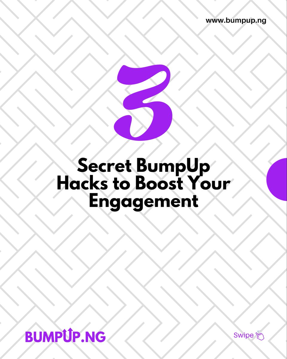 bumpupng's tweet photo. Want to boost your engagement like a pro? 💜
We’ve got 3 secret BumpUp hacks that work every time 👇
Swipe and learn how to make your content pop!

#GrowWithBumpUp #SocialMediaTips #BumpUpHacks https://t.co/pq8VClS6tH