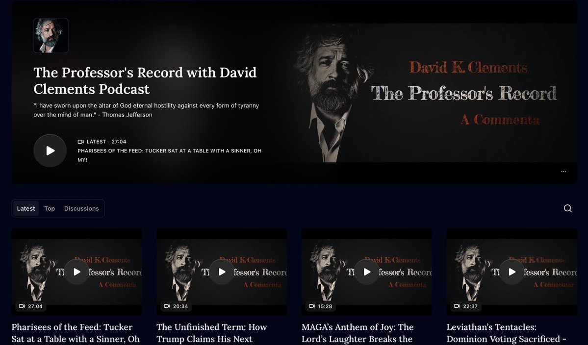 theprofsrecord's tweet image. All video essays to date can be viewed, downloaded, and shared at: 

professordavidclements.substack.com

Please consider becoming a subscriber.