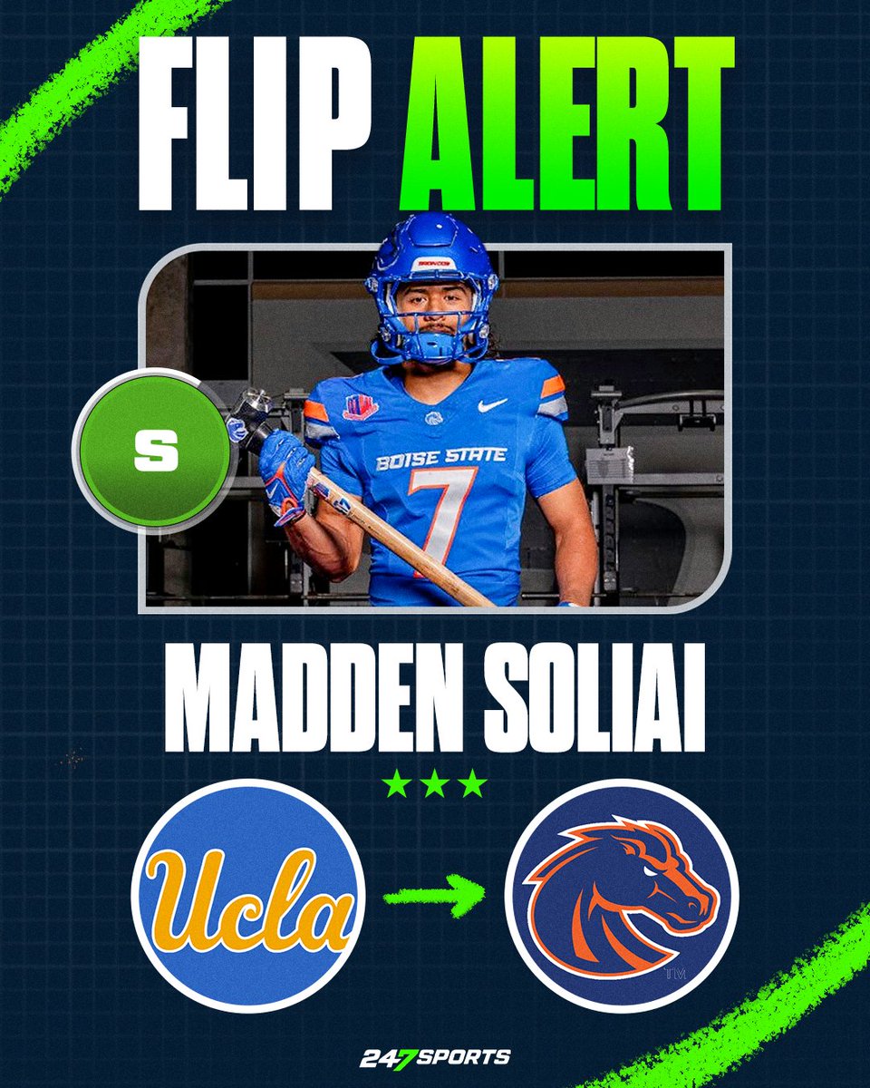 Kahuku (Hawaii) safety Madden Soliai has flipped his commitment to Boise State from UCLA. Soliai visited Boise State this week and announced on Thursday he's headed to the Blue 247sports.com/player/madden-…