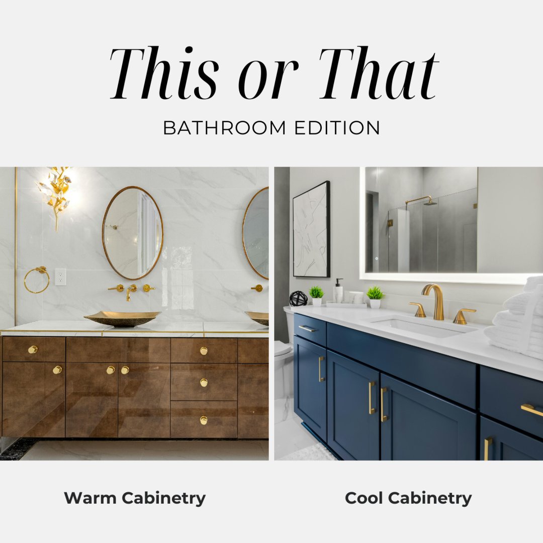 When it comes to creating a modern, spa-like space — which style speaks to you?

🔥 Warm Cabinetry: rich wood finishes for a clean, natural vibe
❄️ Cool Cabinetry: sleek hues that add depth and elegance

Drop your pick below! Are you Team Warm or Team Cool? 👇

#bathroom