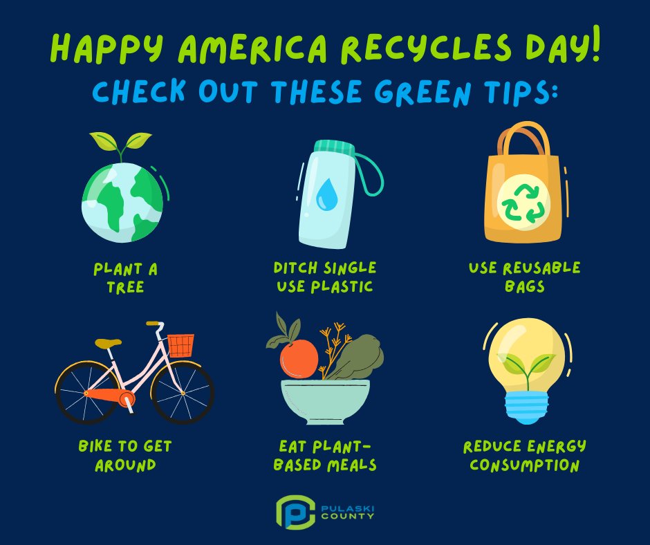 ♻️🌎 Happy America Recycles Day, Pulaski County! 🌎♻️
Today’s the perfect day to show a little extra love to the planet we call home! 💚 Recycling helps reduce waste, save energy, and keep Pulaski County clean and beautiful for generations to come. 🌎💪