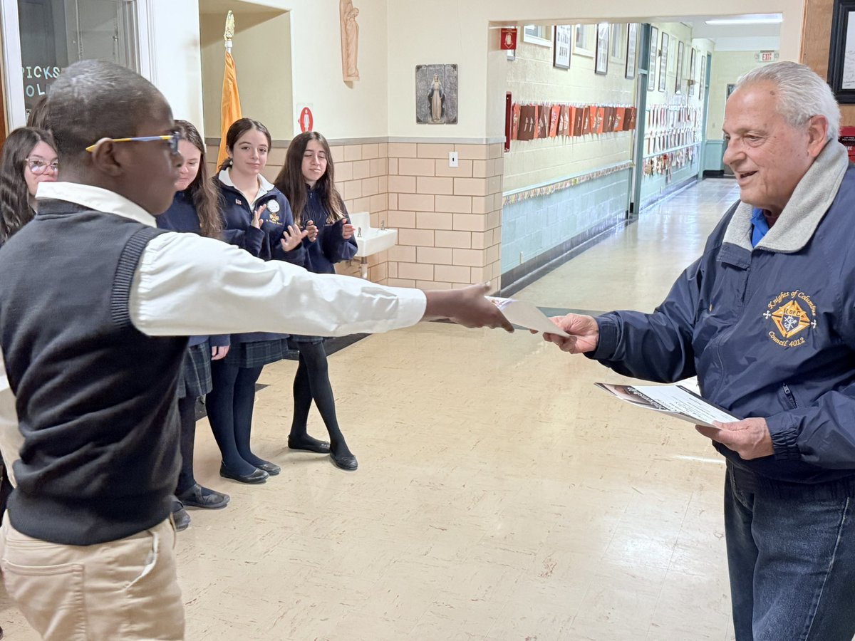 Today, our 8th graders were awarded for their writing prowess for their 3 Favorite Popes essays and received a visit from the Knights of Columbus, acknowledging their efforts.