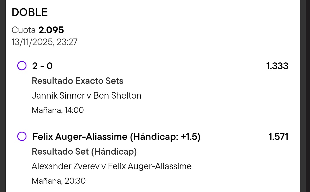 predictorRM's tweet image. Pronóstico ATP Finals 2025 | 14 de noviembre #NittoATPFinals

➤ Sinner lleva 7 victorias seguidas vs. Shelton sin ceder un set + 7 victorias seguidas en las ATP Finals sin ceder un set.

➤ Partido igualado:

- Auger-Aliassime es el tenista con más victorias (84) en pista dura…
