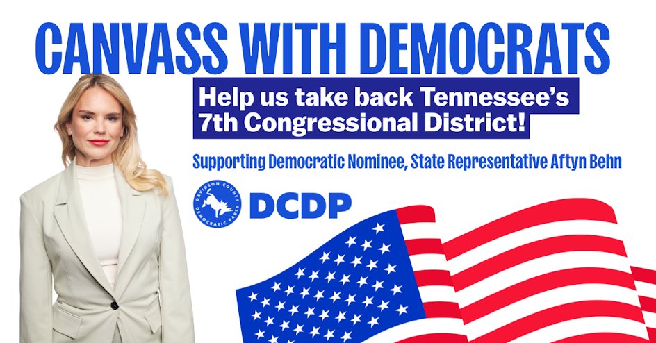 Early voting has started in TN-07, and this weekend, we’ll be knocking doors to make sure voters know when + where to vote for <a href="/aftynfortn/">Aftyn Behn for Congress</a> for Congress!

Check linktr.ee/davidsoncodems for upcoming weekend canvasses, including the TN-07 Day of Action right before Election Day!