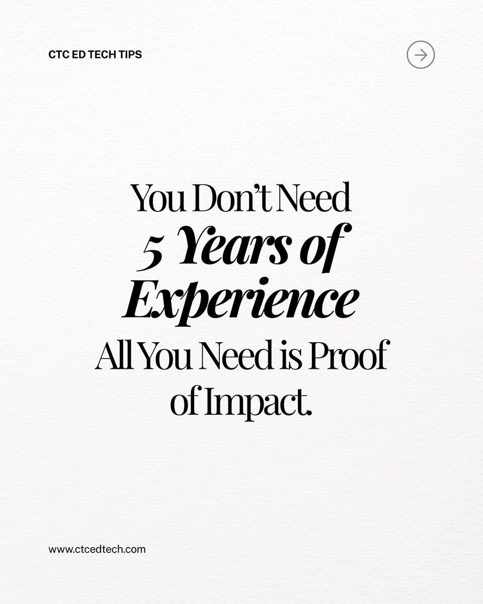 CTC_EdTech's tweet image. You Don’t Need 5 Years of Experience. All You Need is Proof of Impact.

Visit us at ctcedtech.com 

#CareerGrowth #StudentSuccess #CTCEdTech #HigherEd #JobSearchTips #CareerAdvice #FutureOfWork #UniversityLife #DigitalPortfolio #ProfessionalGrowth #CareerReadiness