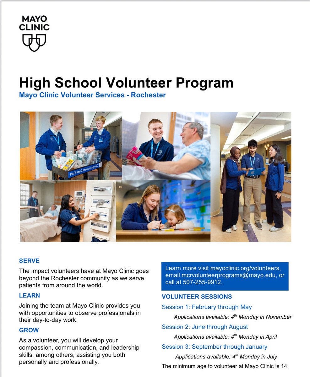 We had an AMAZING turnout for the Mayo Clinic Volunteer program info meeting today. 60 students!!! 
Applications can be filled out 11/24-12/1 for the Feb 26-May 26 session. volunteer.mayoclinic.org/custom/527/vol…