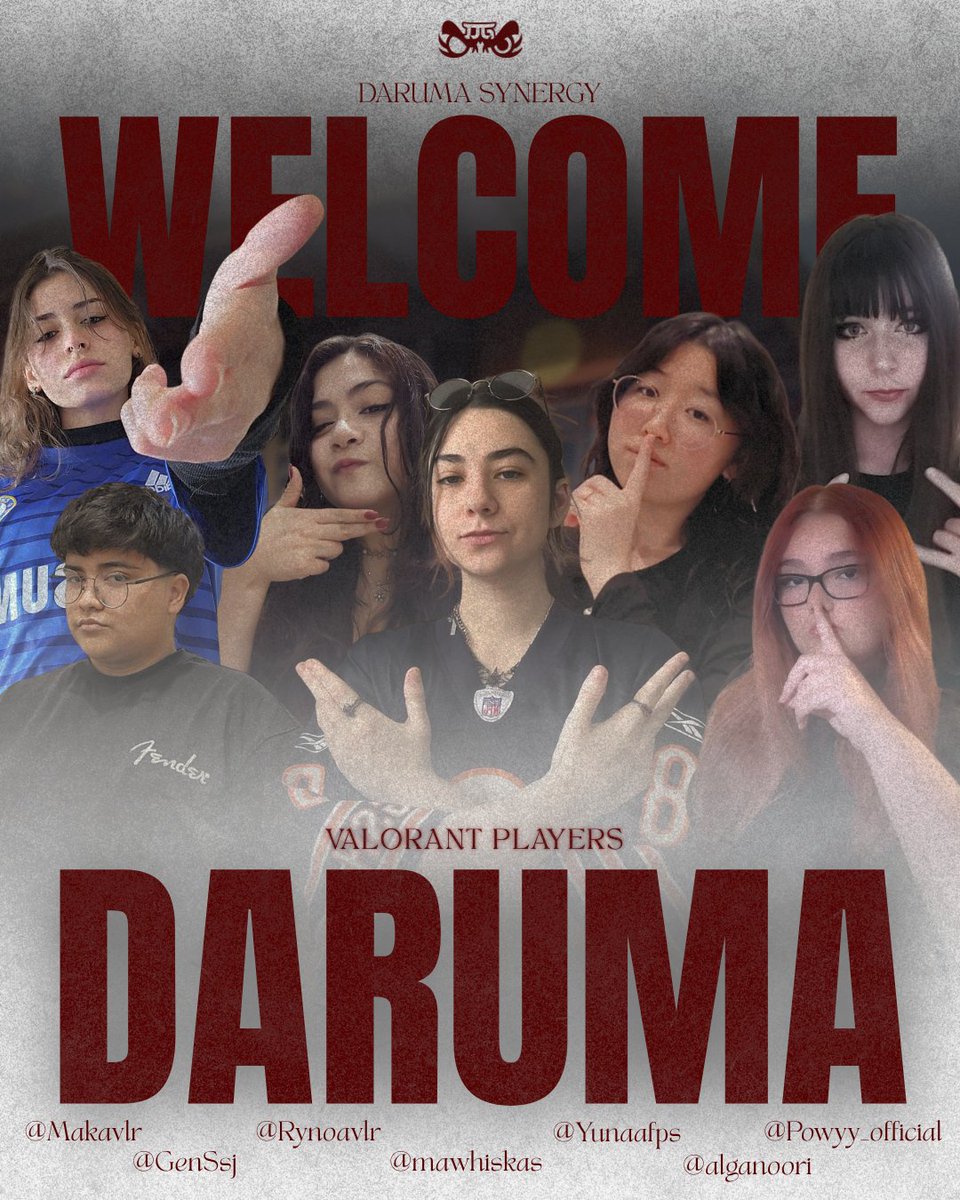 ESTAMOS MUY EMOCIONADOS! 🔥 El roster de DARUMA SYNERGY está completo y listo para la acción!

Nuestras valorant players llegan para demostrar que la katana de Daruma es imparable. Ellas estarán siempre firmes y nunca las defraudarán! 
Denles una calida bienvenida a:
🪷