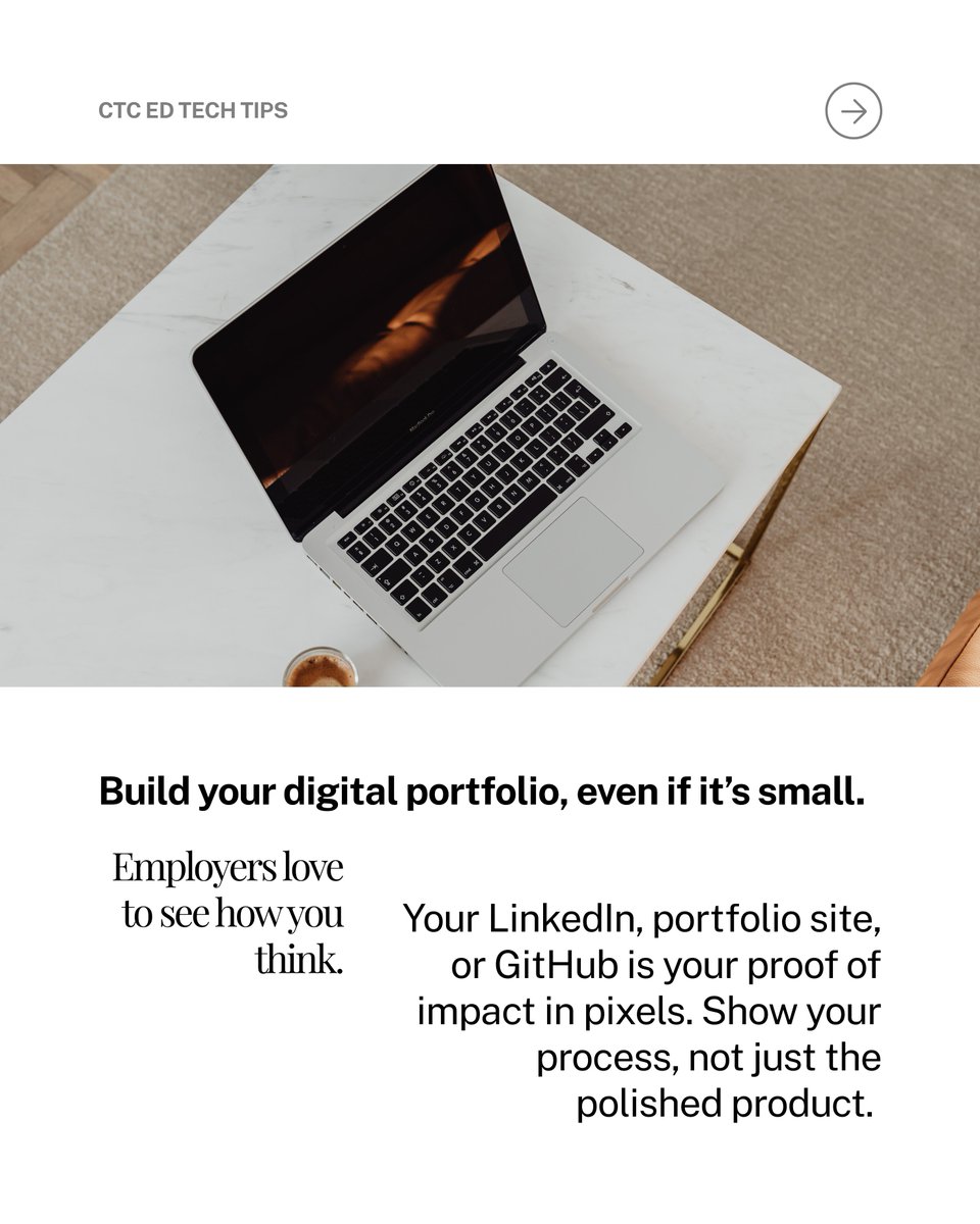 CTC_EdTech's tweet image. You Don’t Need 5 Years of Experience. All You Need is Proof of Impact (II)

Visit us at ctcedtech.com

#CareerGrowth #StudentSuccess #CTCEdTech #HigherEd #JobSearchTips #CareerAdvice #FutureOfWork #UniversityLife #DigitalPortfolio #ProfessionalGrowth #CareerReadiness